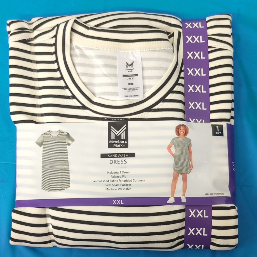 Member's Mark Black and White Striped Midi Dress